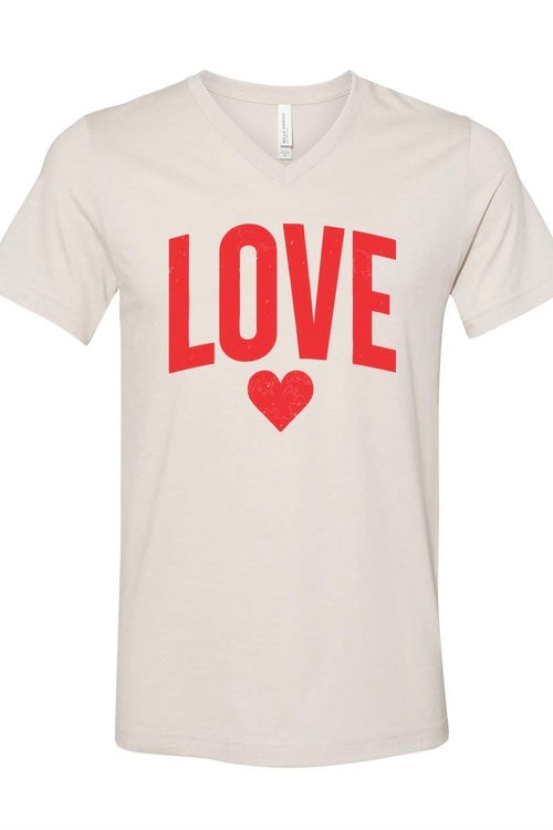 Love + Heart Short Sleeve V Neck Graphic