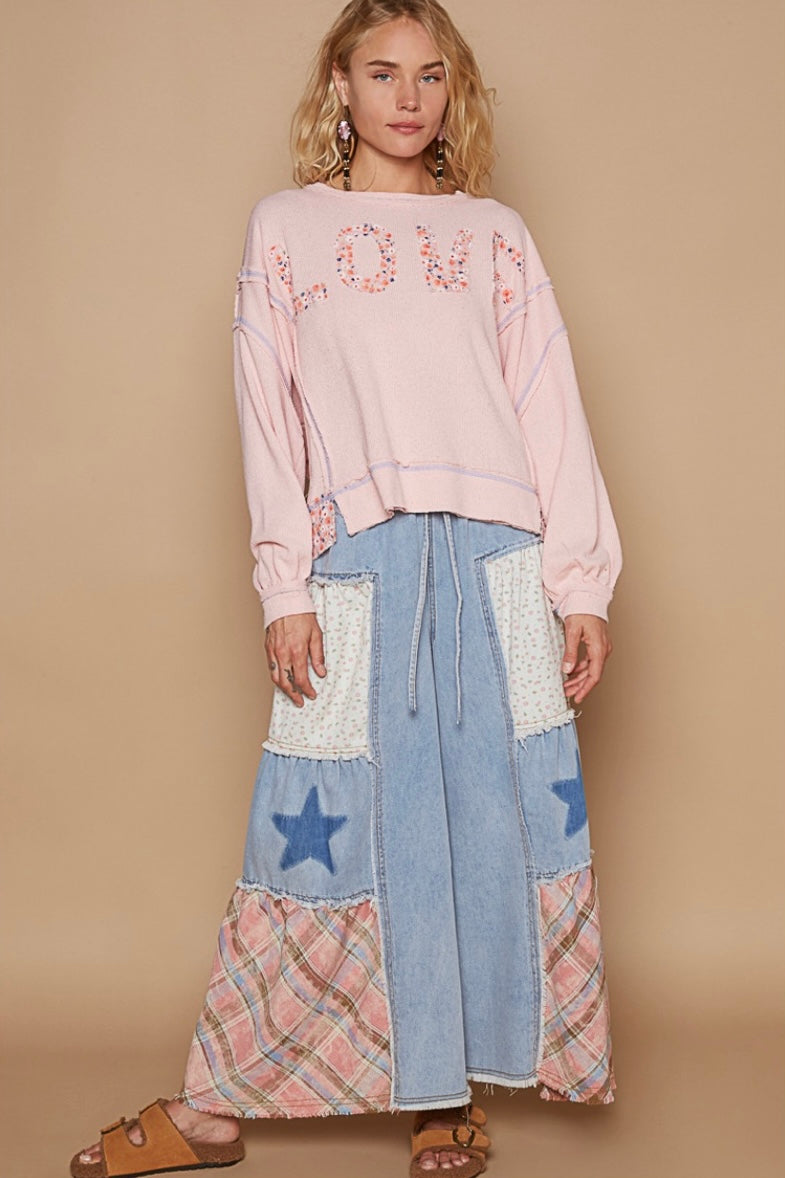 Making Magic Flower Plaid + Stars Exaggerated Wide Leg Jeans