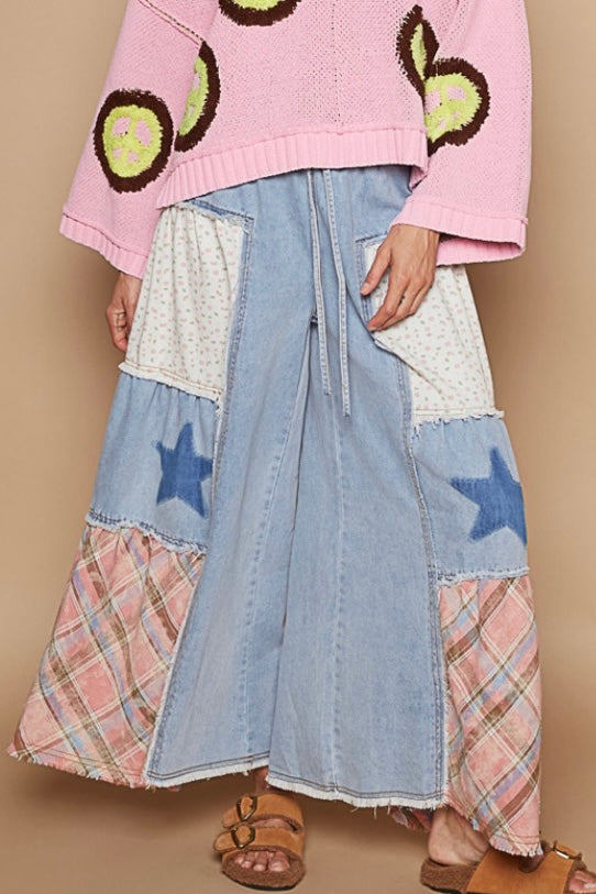 Making Magic Flower Plaid + Stars Exaggerated Wide Leg Jeans