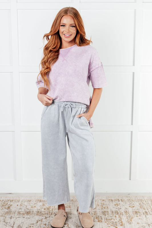 Free Time Soft Fleece Wide Leg Crop Pants in Light Grey (Small to 3XL)