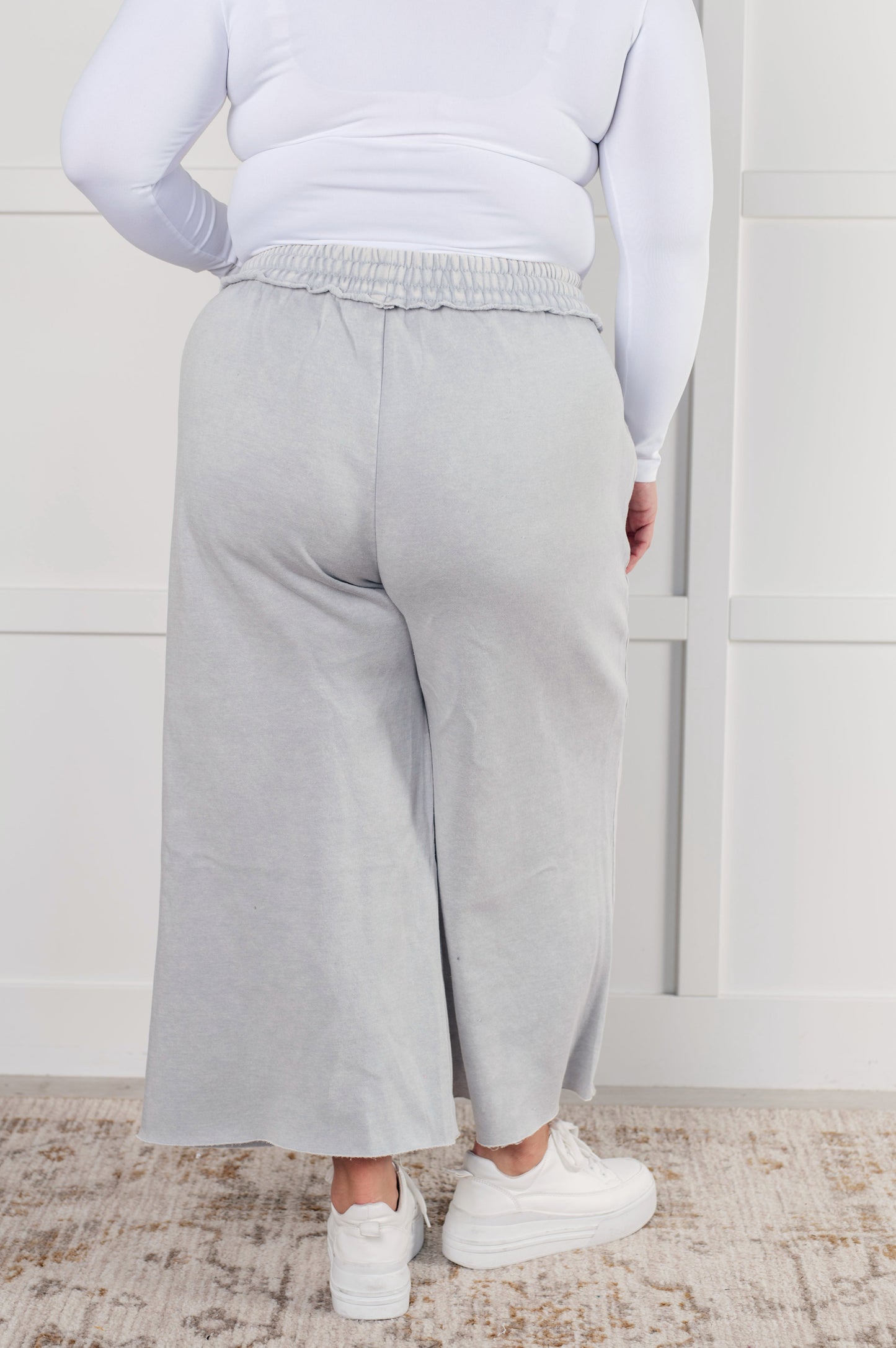 Free Time Soft Fleece Wide Leg Crop Pants in Light Grey (Small to 3XL)