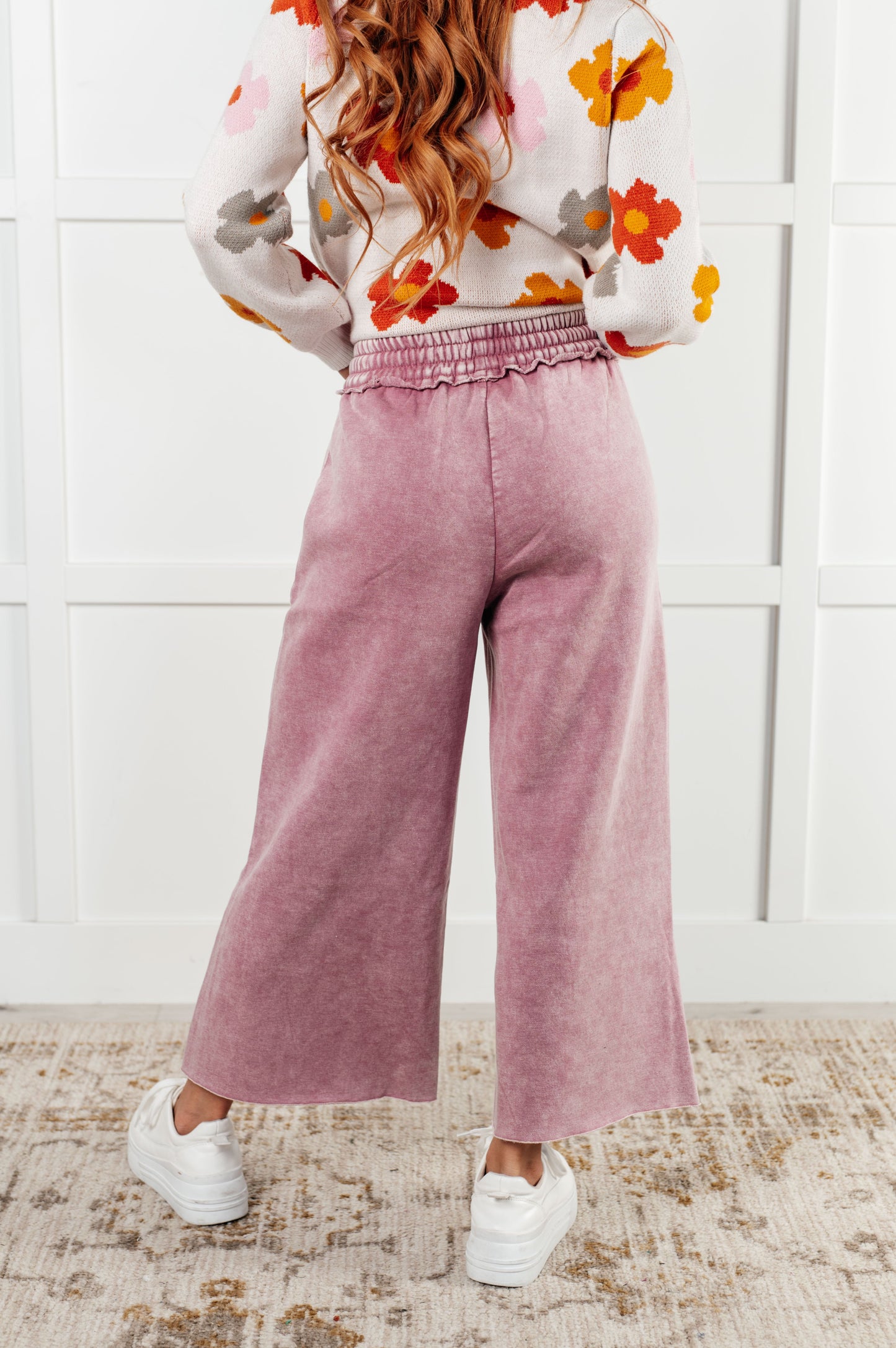 Free Time Soft Fleece Wide Leg Cropped Pants in Light Rose (Small to 3XL)