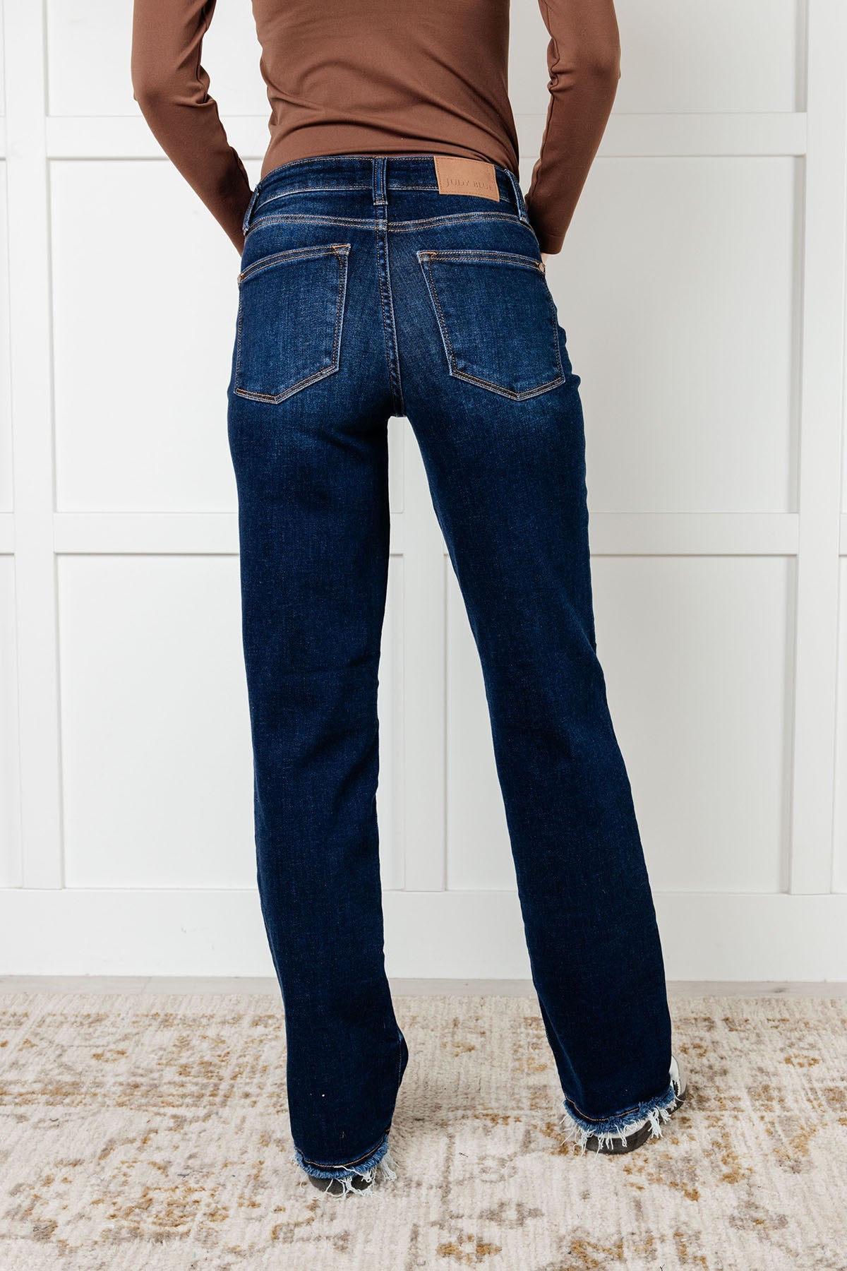 BRB Mid Rise Frayed Hem Classic Straight Leg Jean (0 to 24W)