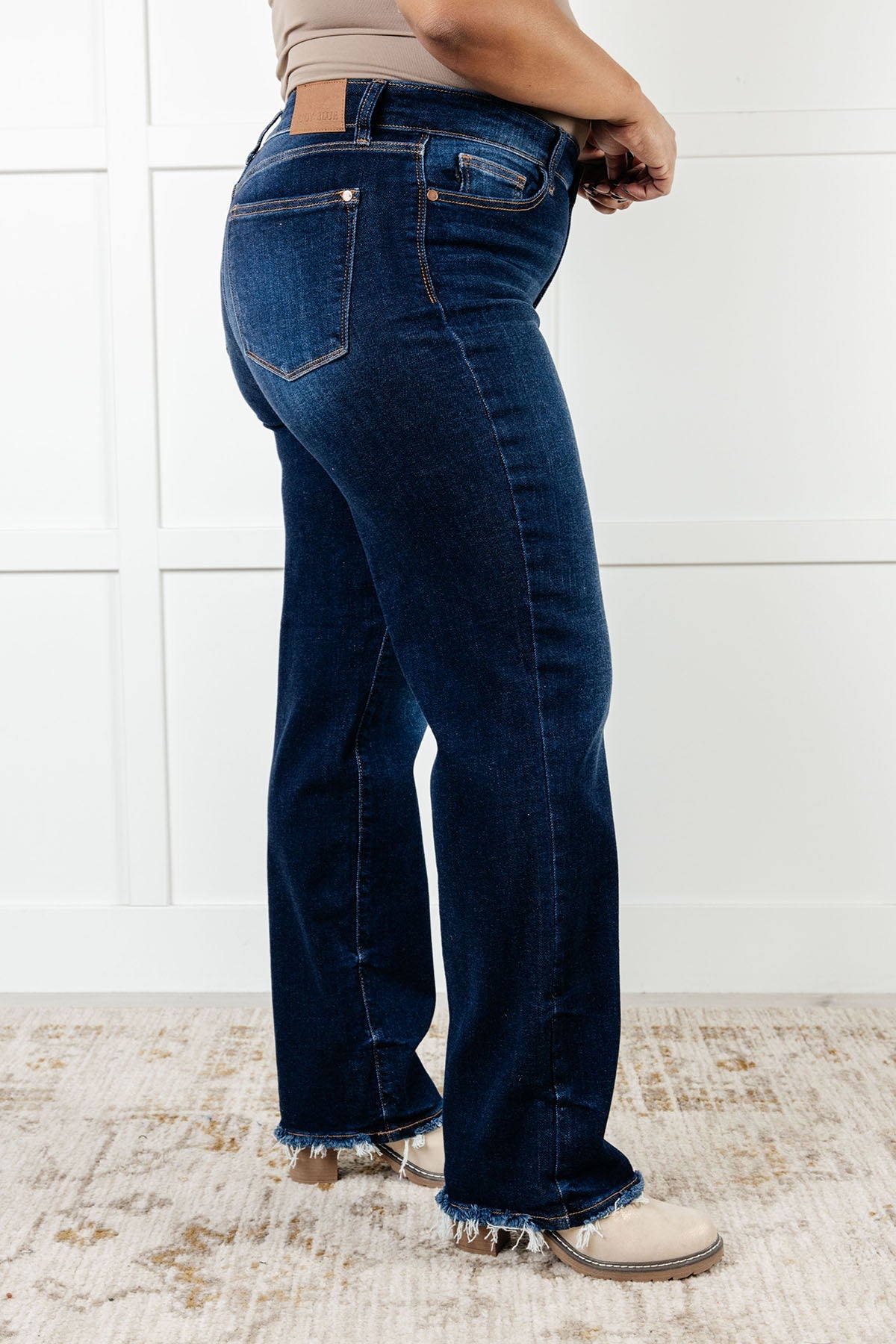 BRB Mid Rise Frayed Hem Classic Straight Leg Jean (0 to 24W)