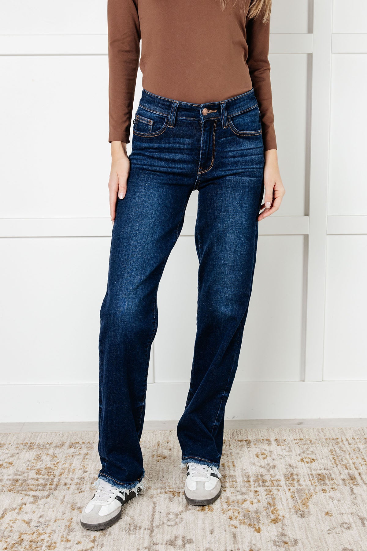 BRB Mid Rise Frayed Hem Classic Straight Leg Jean (0 to 24W)