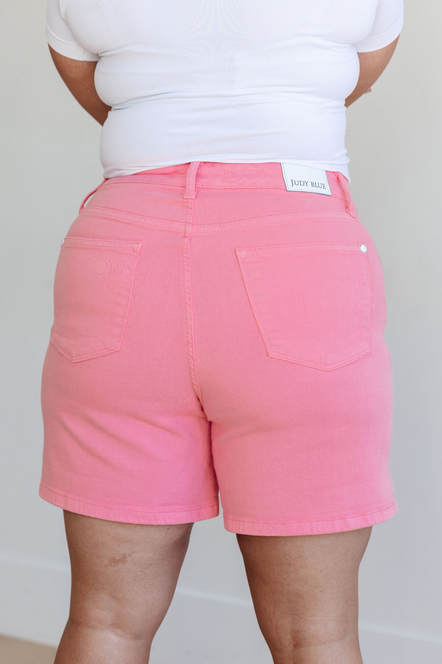 Pink Color Pop High Rise Control Top Cuffed Denim Shorts