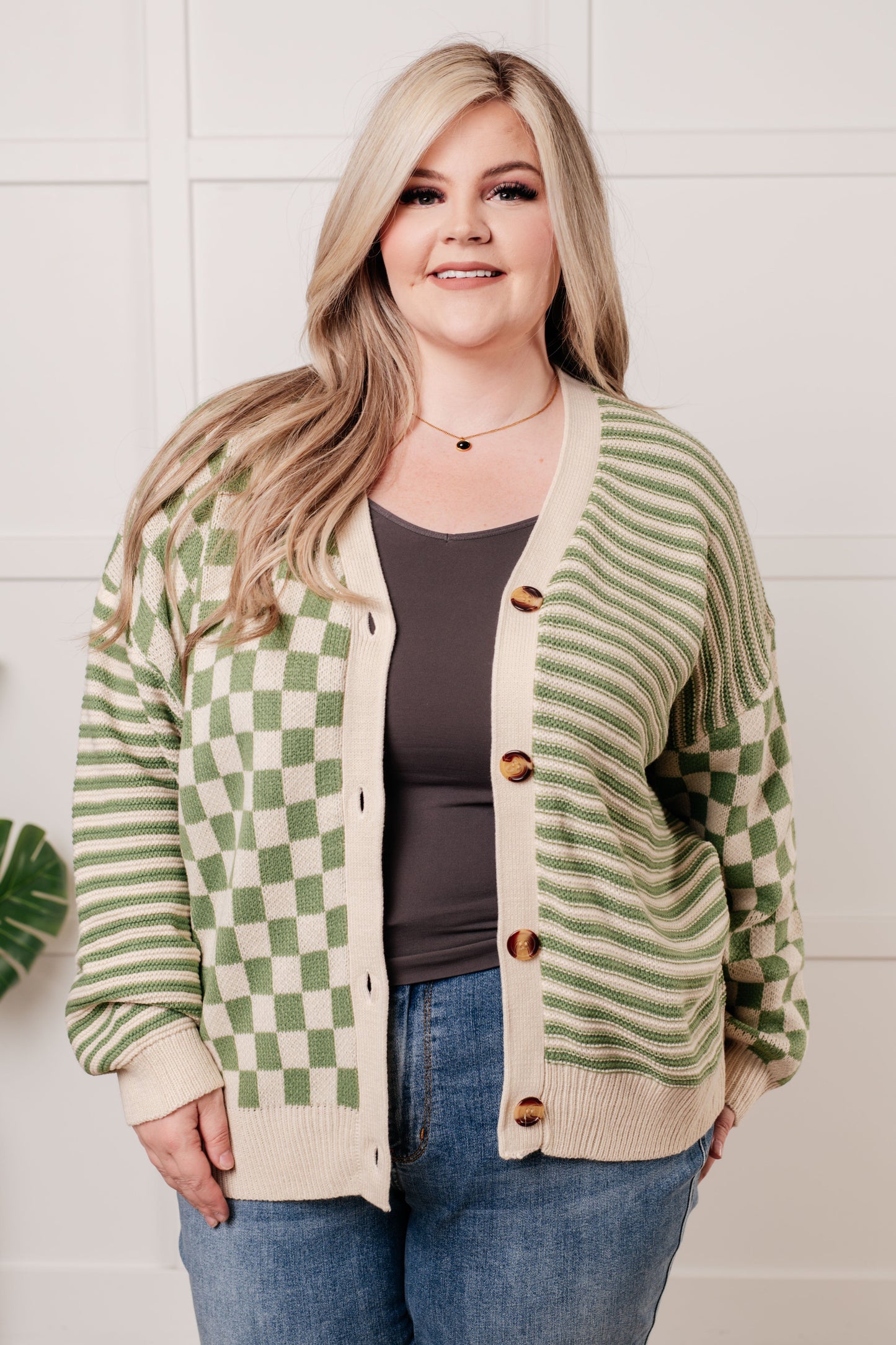 Plot Twist Checkers + Stripes Button Down Cardi (Small to 3XL)