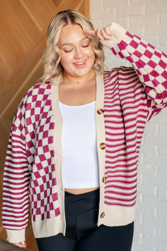 Plot Twist Checkers + Stripes Button Down Cardi (Small to 3XL)