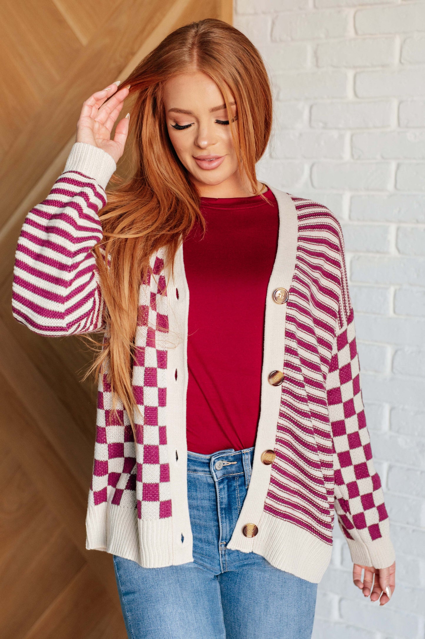 Plot Twist Checkers + Stripes Button Down Cardi (Small to 3XL)