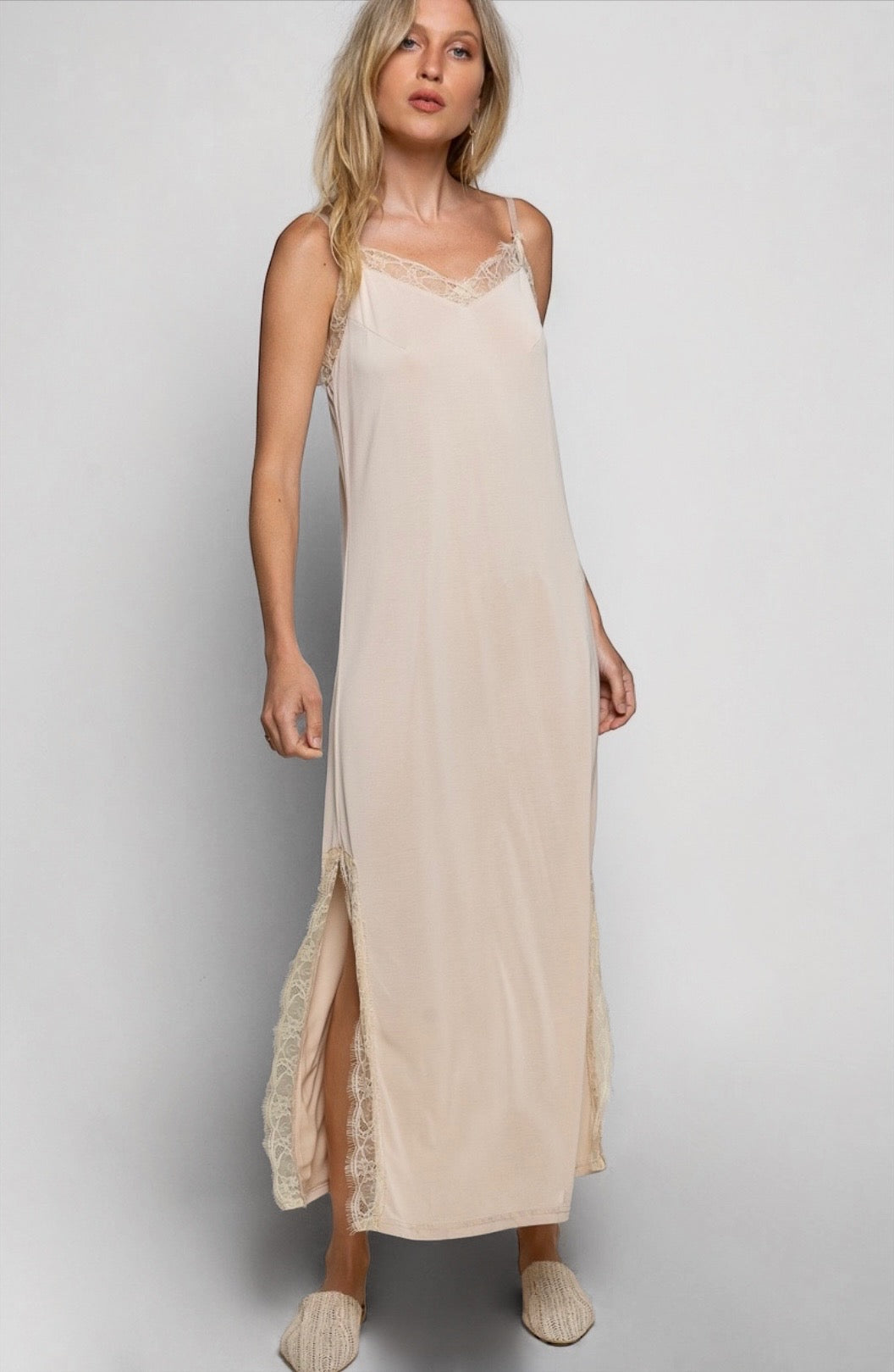 Stealing Hearts Lace Trimmed Maxi Slip Dress