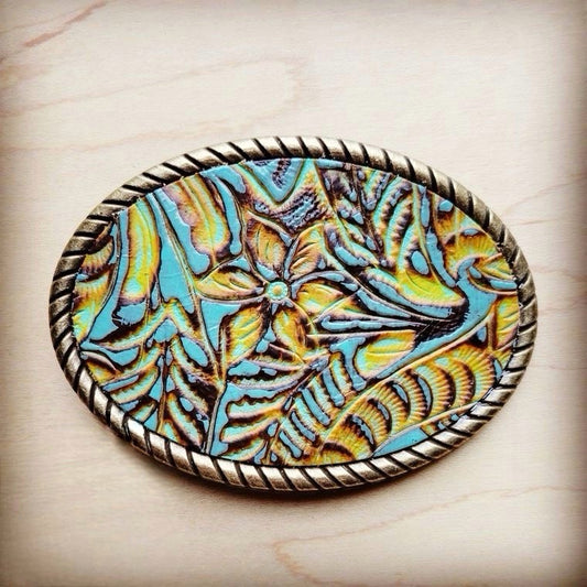 Dallas Peacock Turquoise Leather Belt Buckle