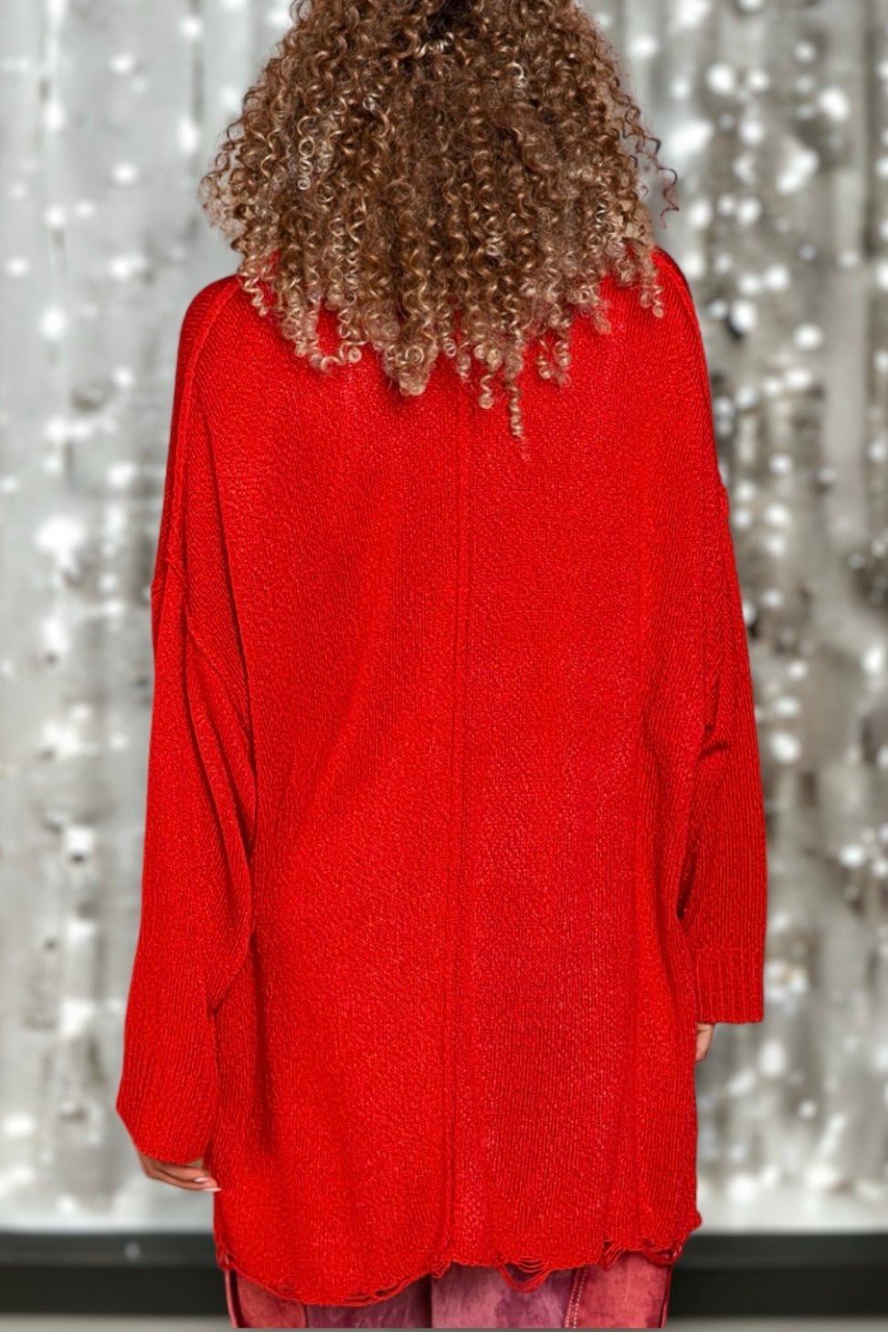 Love Letters Red Button Front Long Slouchy Boyfriend Cardigan