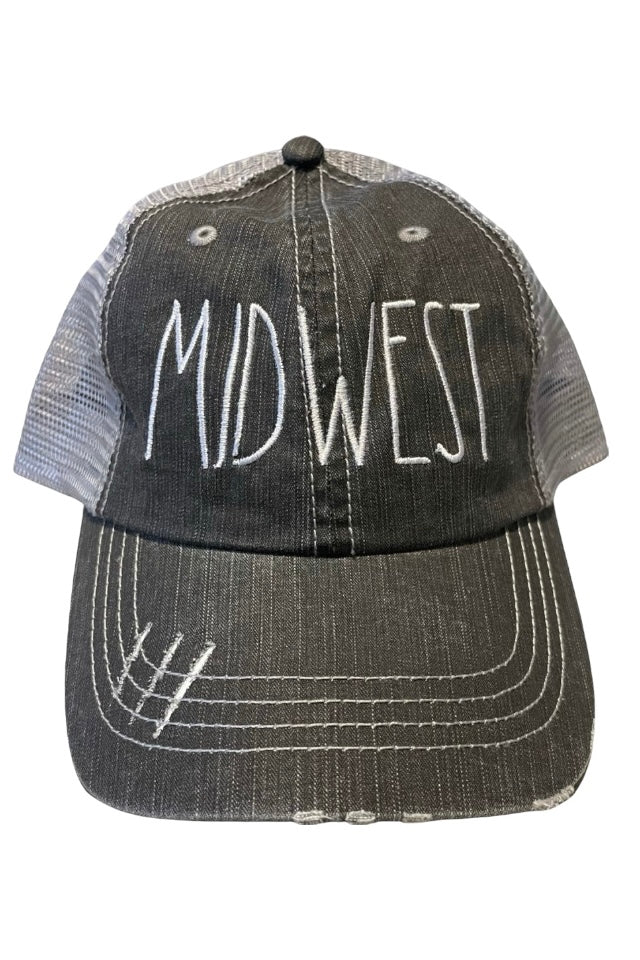 Midwest Embroidered Distressed Trucker Hat