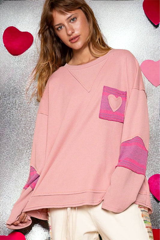This Love Heart Patch Slouchy Thermal Knit Top