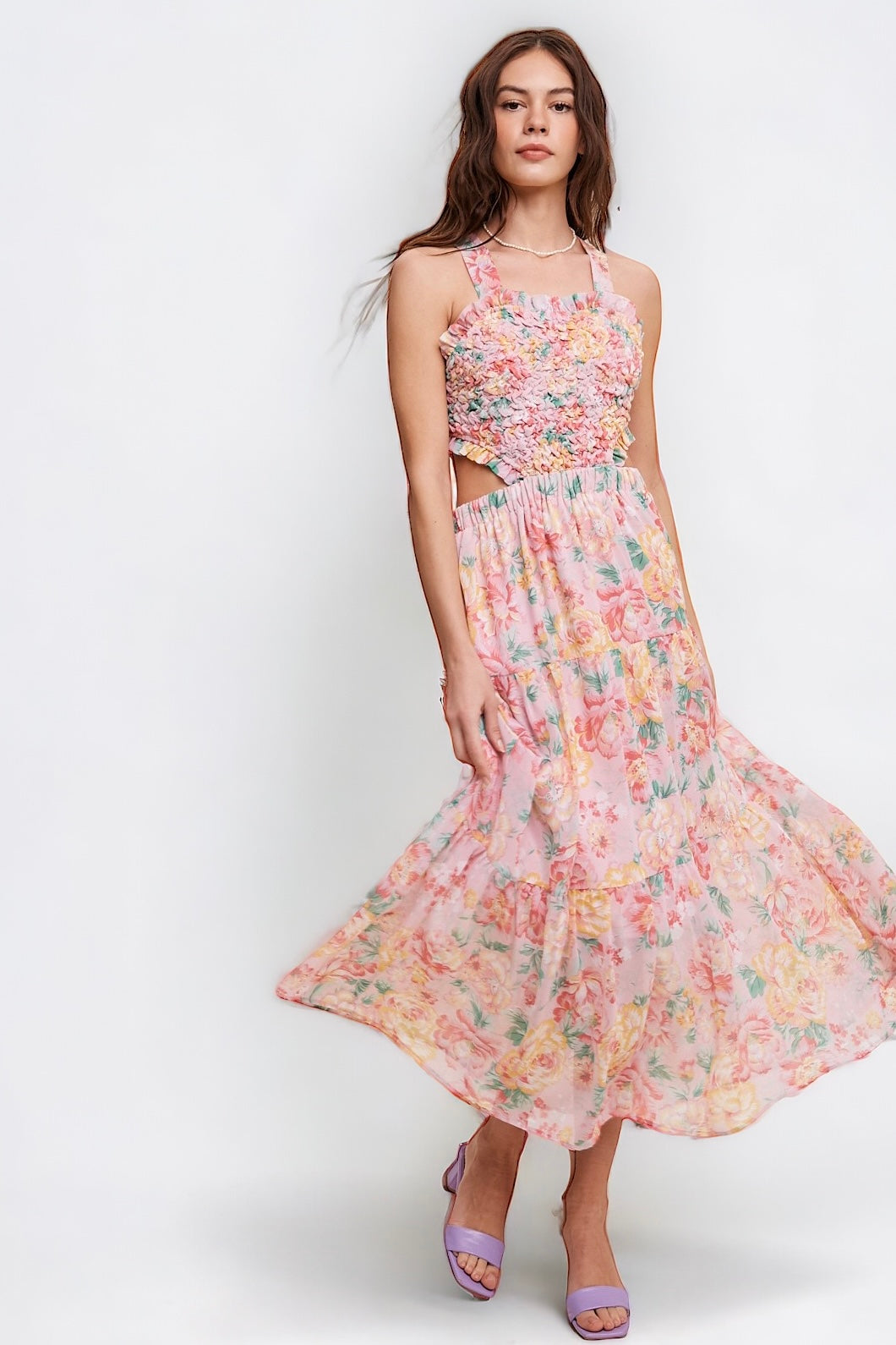 Coronado Floral Bubble Textured Two-Piece Style Chiffon Maxi Dress