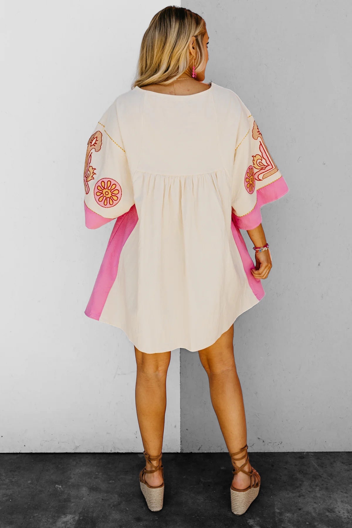 Desert Days Embroidered V Neck Half Sleeve Babydoll Dress