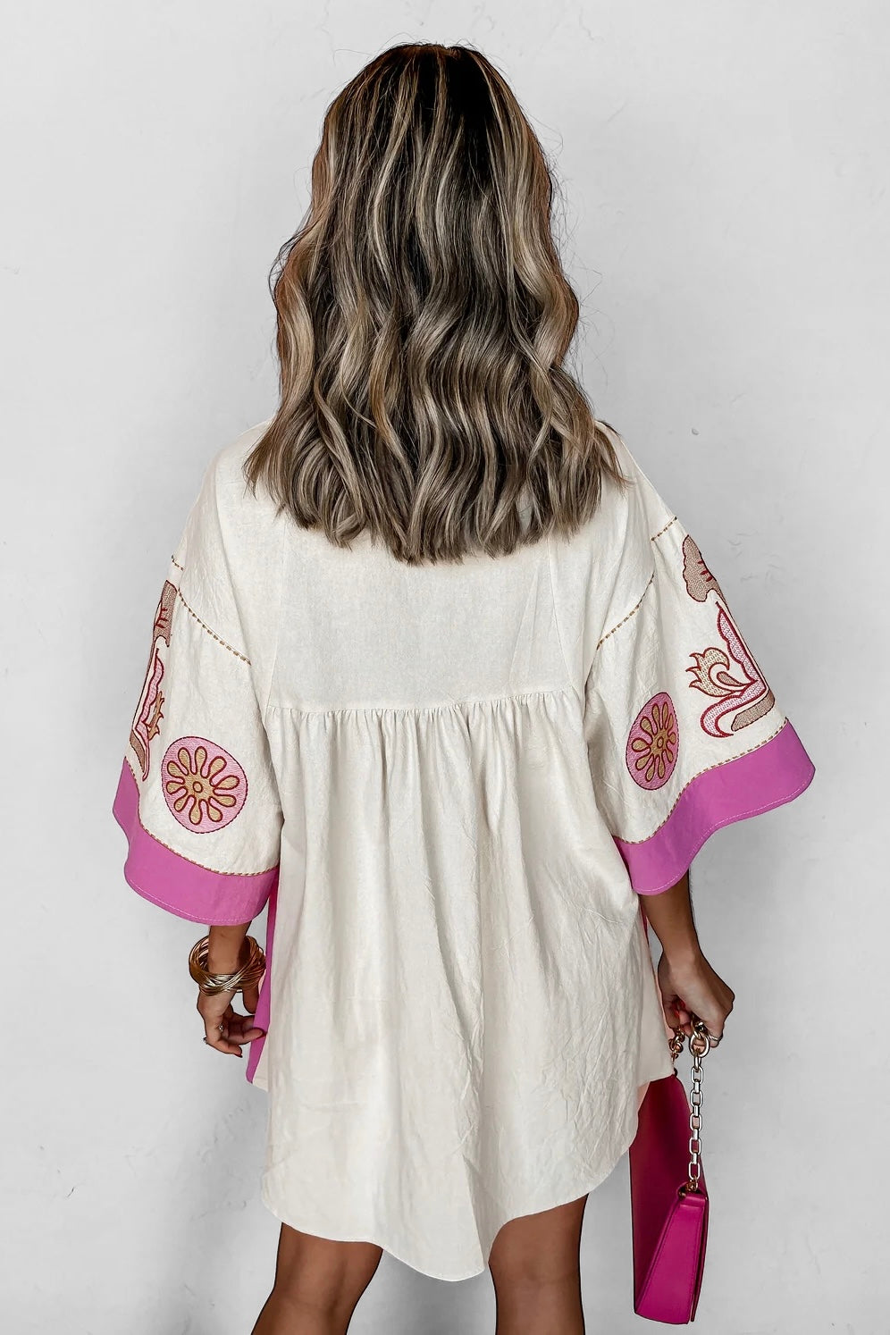 Desert Days Embroidered V Neck Half Sleeve Babydoll Dress