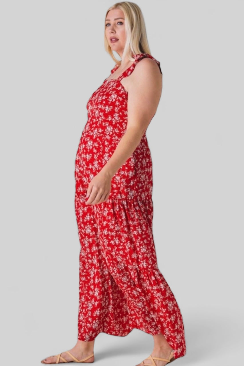 Brunch Babe Red Floral Print Sleeveless Wide Leg Jumpsuit