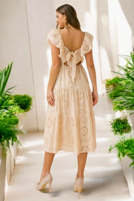 Summer Cottage Cotton Eyelet Ruffle Sleeve Midi Dress
