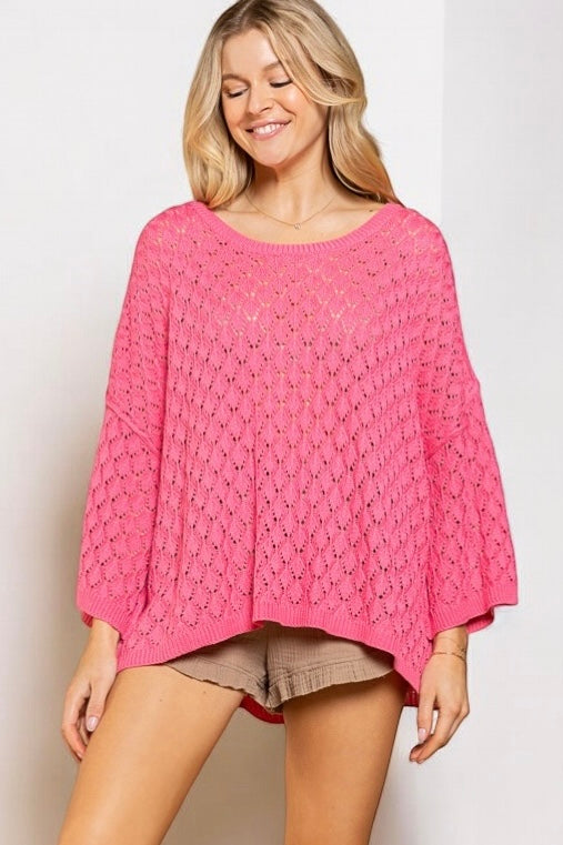 Show Me Crochet + Rib Knit Wide Neck Transitional Pullover