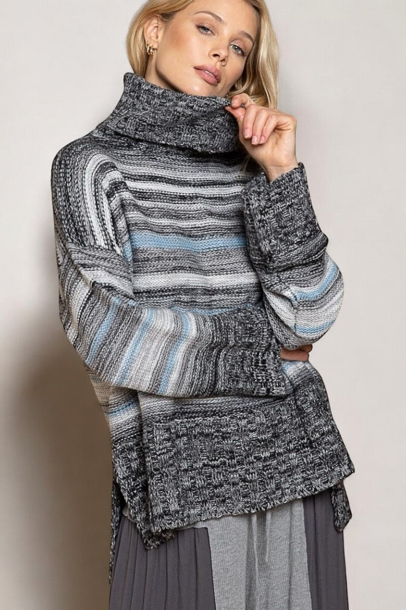 Never Better Heather Striped Relaxed Fit Turtleneck Sweater