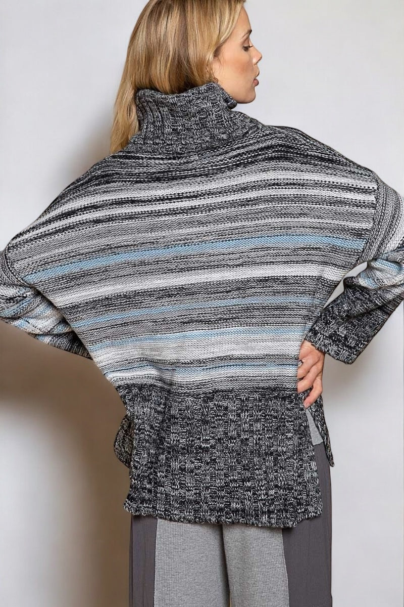 Never Better Heather Striped Relaxed Fit Turtleneck Sweater