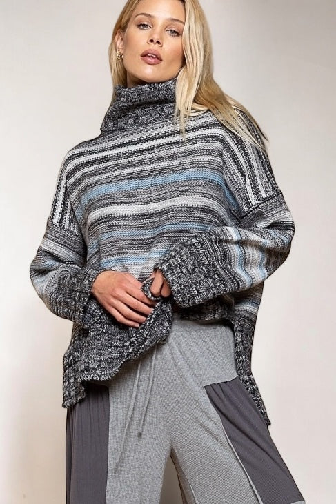 Never Better Heather Striped Relaxed Fit Turtleneck Sweater