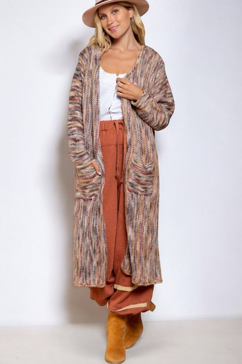 Cozy Autumn Multi Striped Long Knit Cardi (2 Colors)