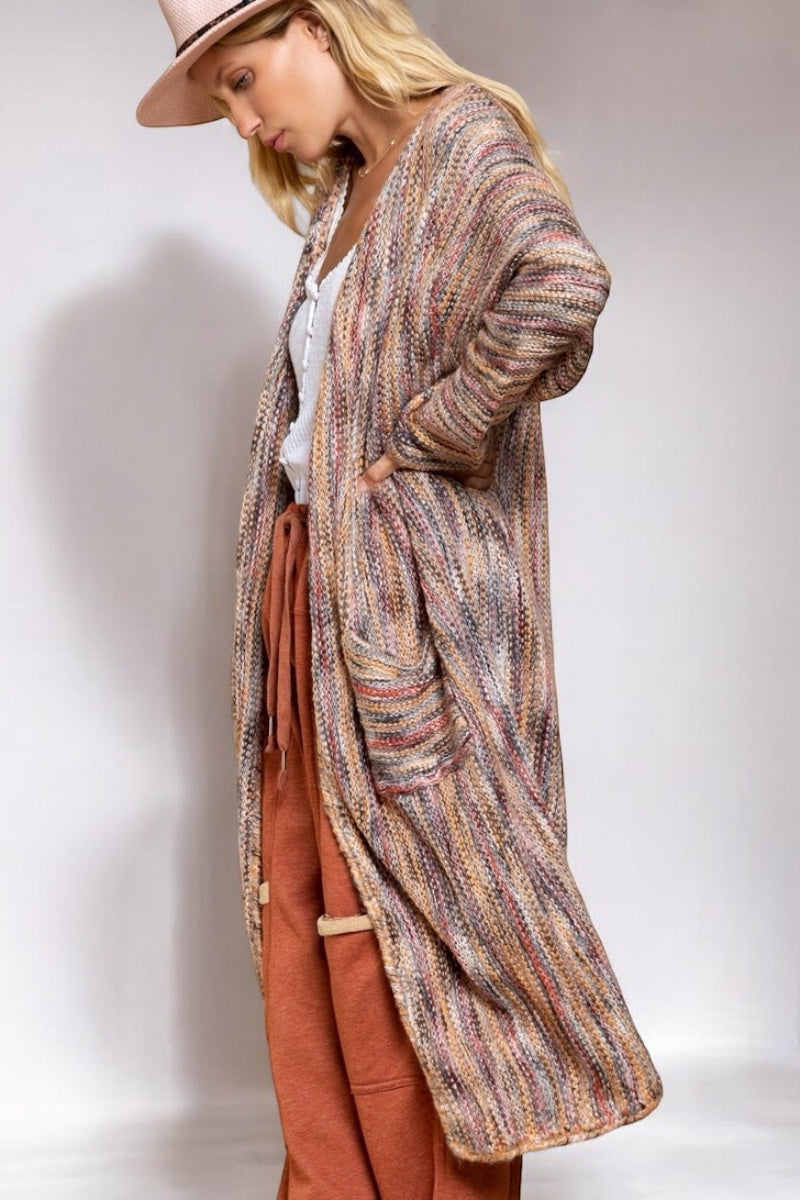 Cozy Autumn Multi Striped Long Knit Cardi (2 Colors)