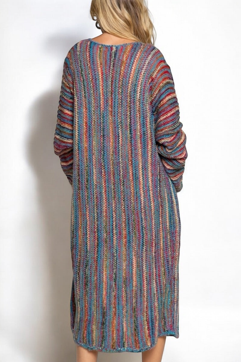 Cozy Autumn Multi Striped Long Knit Cardi (2 Colors)