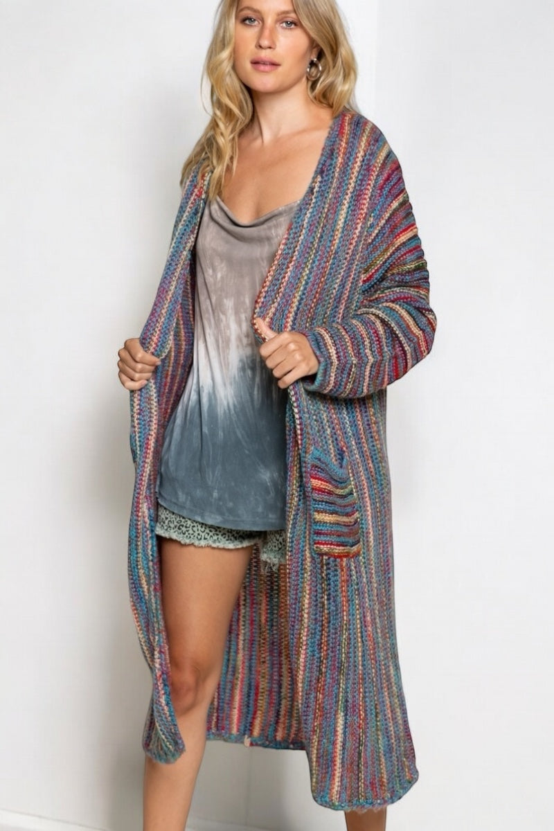 Cozy Autumn Multi Striped Long Knit Cardi (2 Colors)