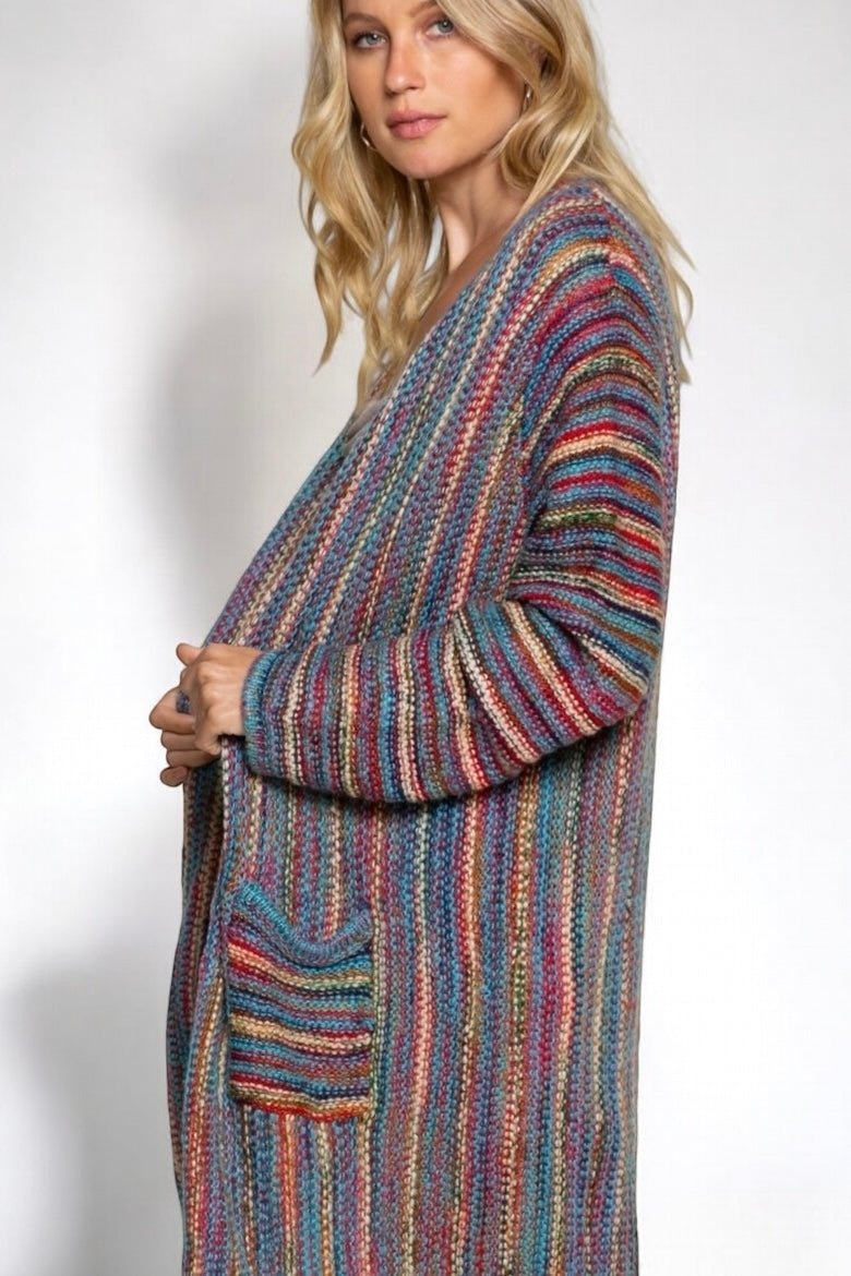 Cozy Autumn Multi Striped Long Knit Cardi (2 Colors)