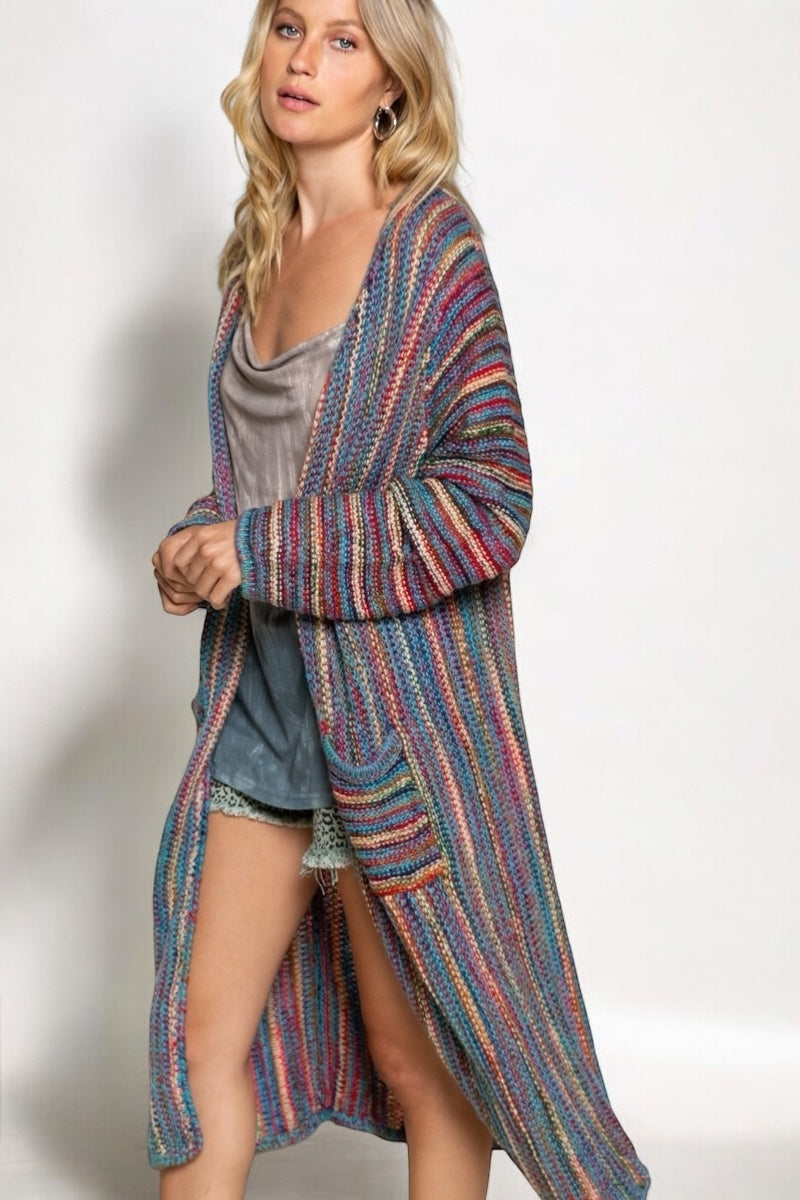 Cozy Autumn Multi Striped Long Knit Cardi (2 Colors)