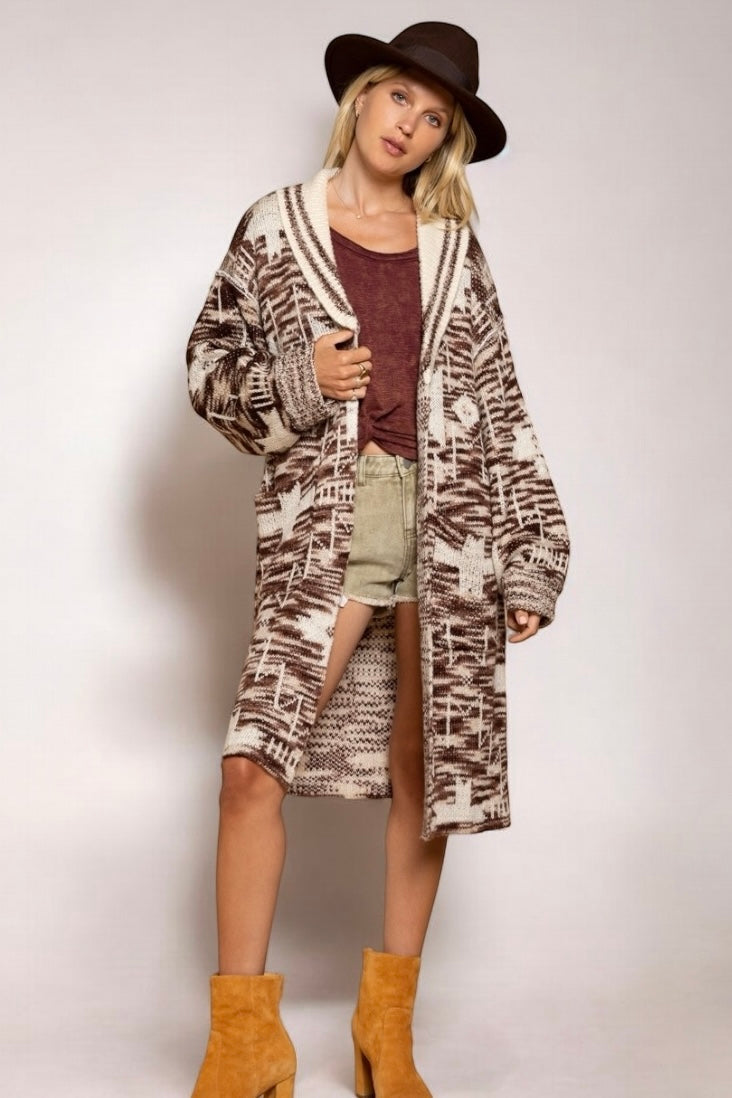 My Arizona Escape Collared + Belted Aztec Midi Cardi