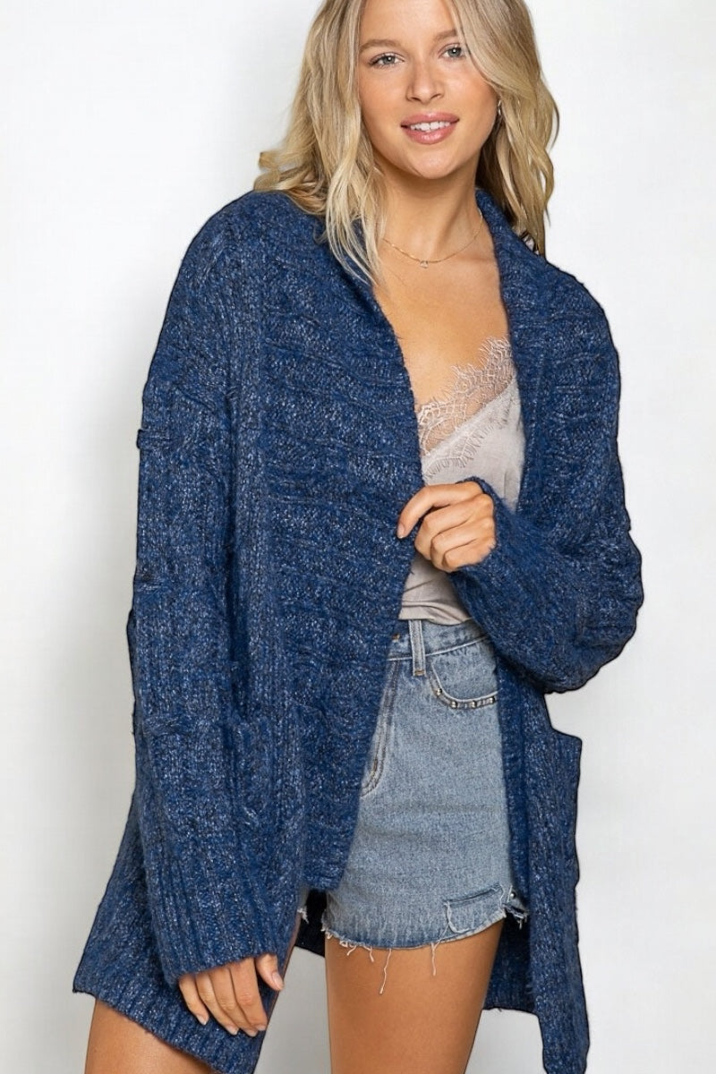 City Park Cable Knit Lapel Collar Cardigan