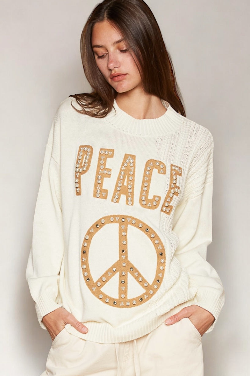 Princess Of Peace Pearl Studded Crew Neck Sweater