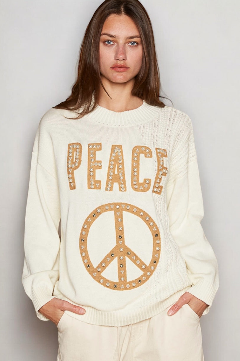 Princess Of Peace Pearl Studded Crew Neck Sweater