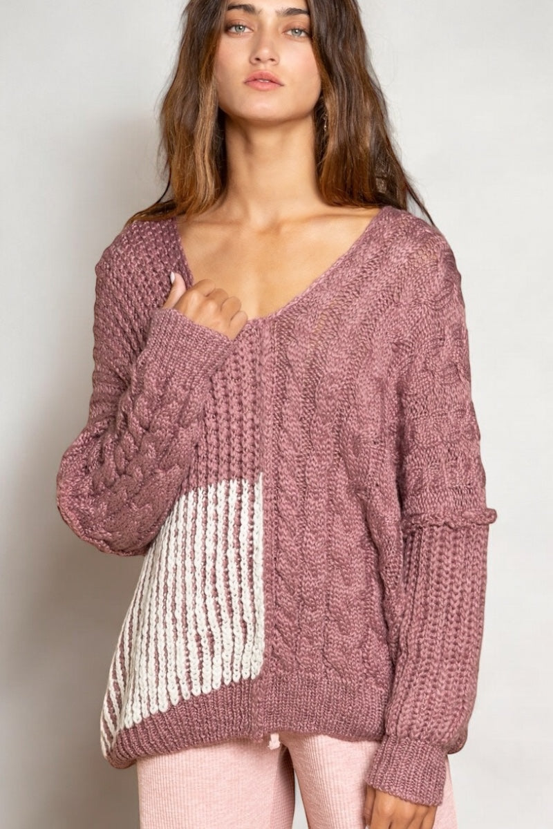 Napa Valley Cable + Rib Knit Slouchy Scoop Neck Sweater