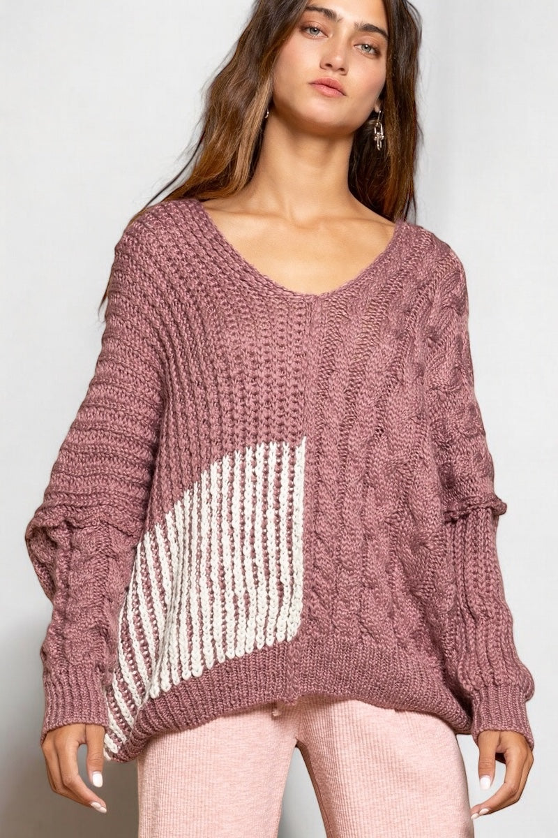 Napa Valley Cable + Rib Knit Slouchy Scoop Neck Sweater