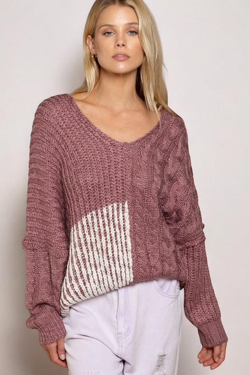 Napa Valley Cable + Rib Knit Slouchy Scoop Neck Sweater