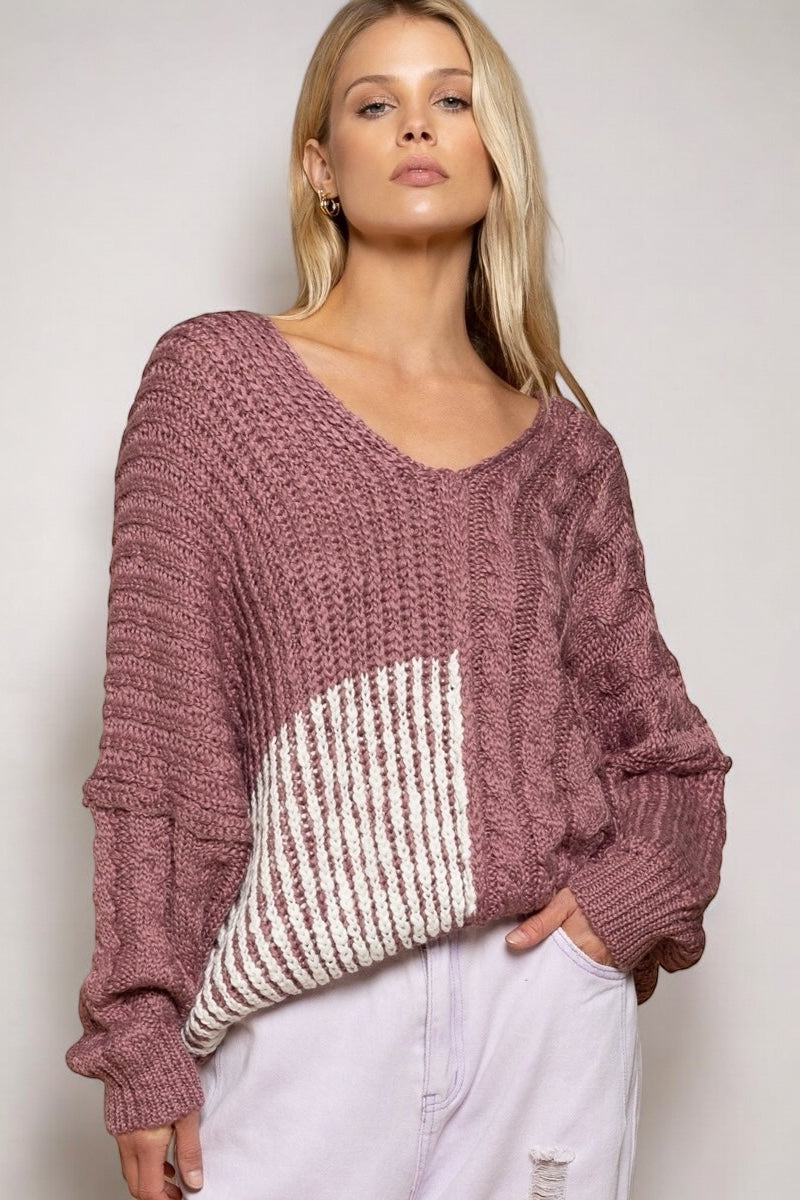 Napa Valley Cable + Rib Knit Slouchy Scoop Neck Sweater