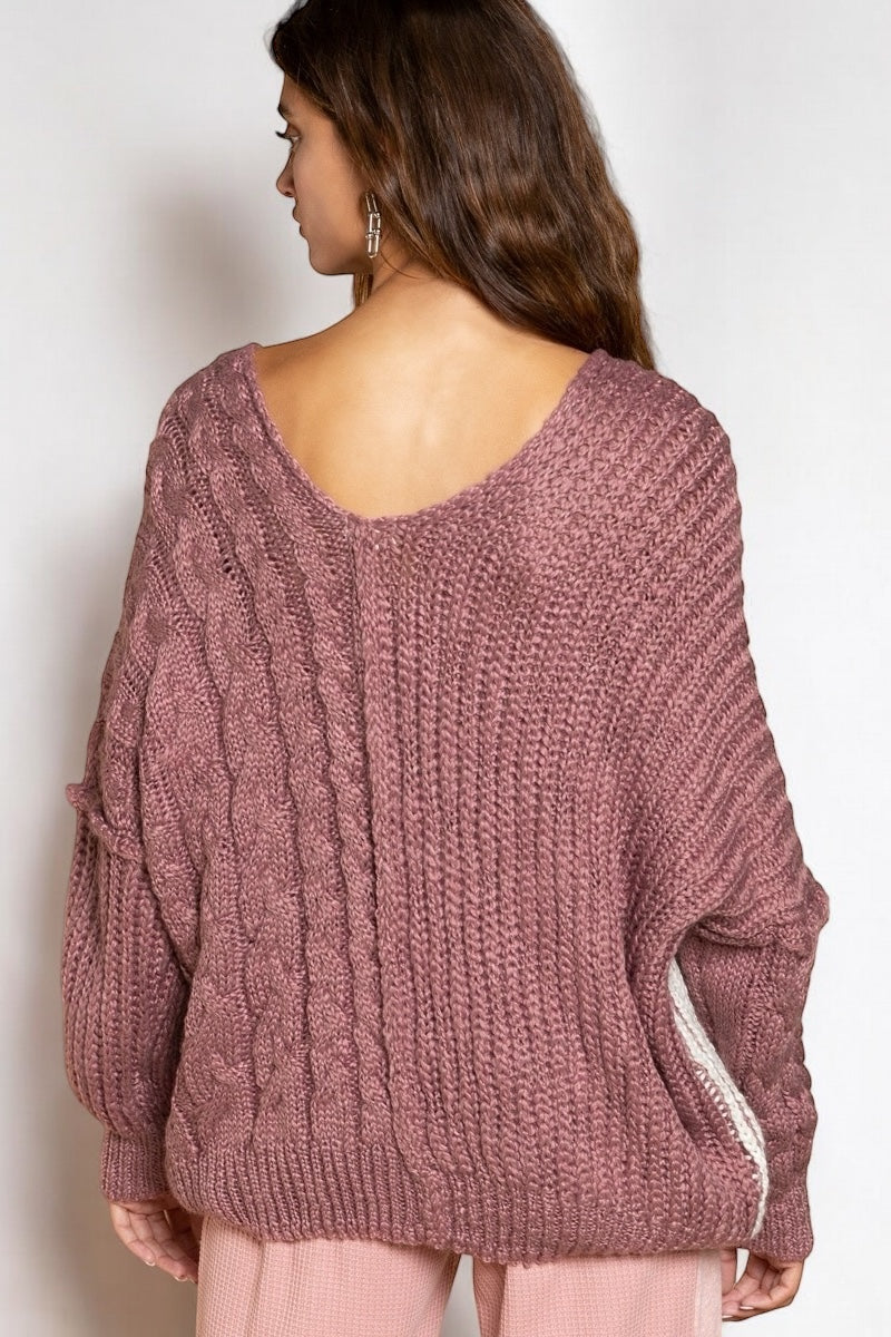 Napa Valley Cable + Rib Knit Slouchy Scoop Neck Sweater