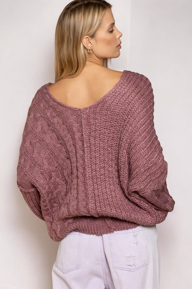 Napa Valley Cable + Rib Knit Slouchy Scoop Neck Sweater