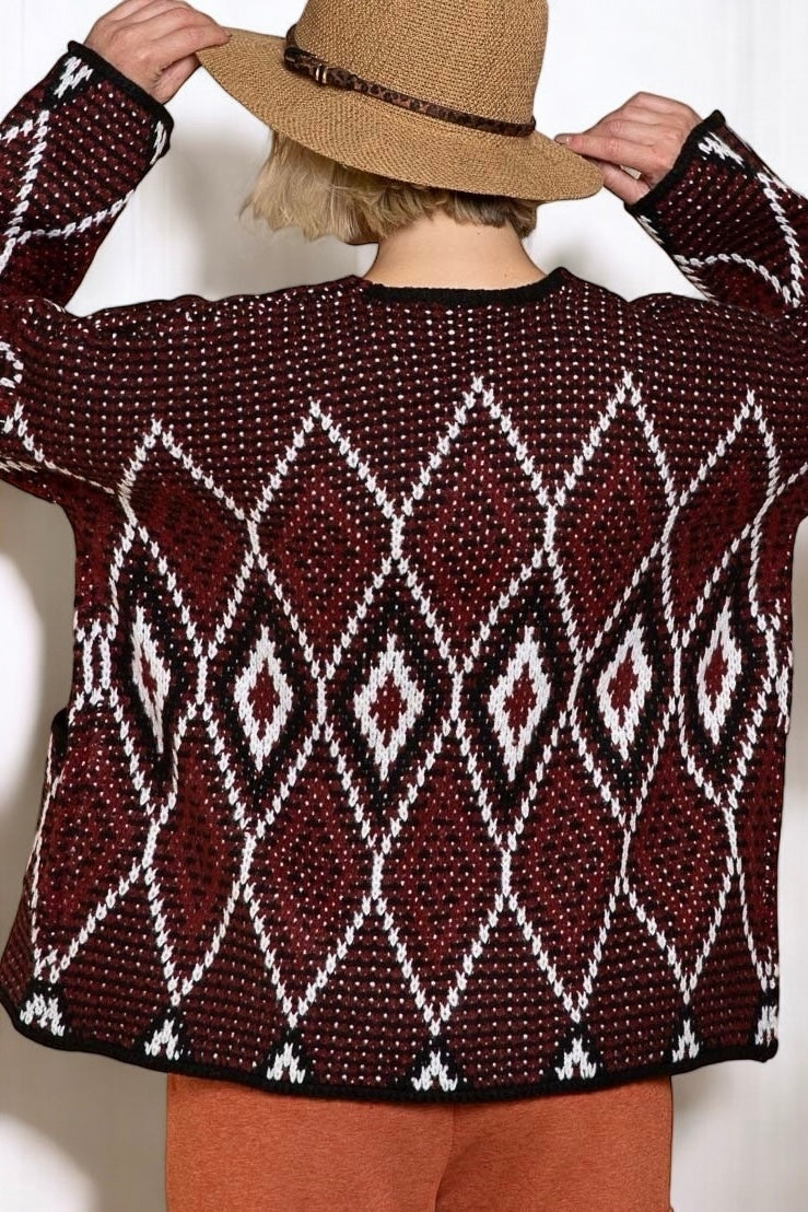 Rock Creek Ranch Chunky Knit Diamond Patterned Cardi