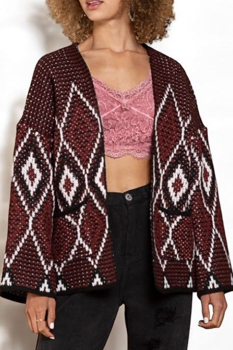 Rock Creek Ranch Chunky Knit Diamond Patterned Cardi