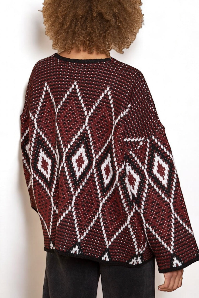 Rock Creek Ranch Chunky Knit Diamond Patterned Cardi