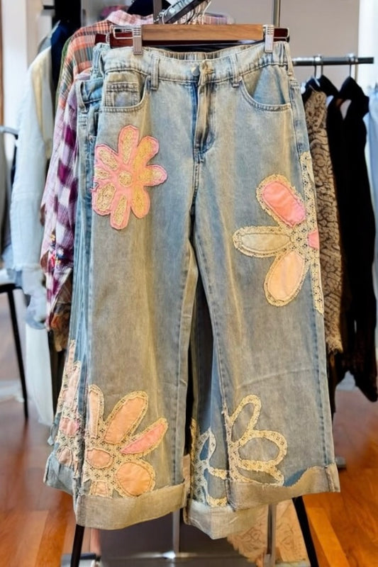 Every Bloomin’ Day Flower Patched Straight Leg Jeans