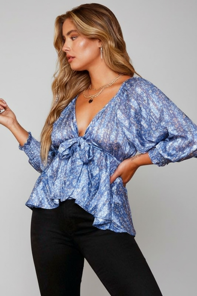 Kiss Kiss Satin Shimmer Peplum Blouse