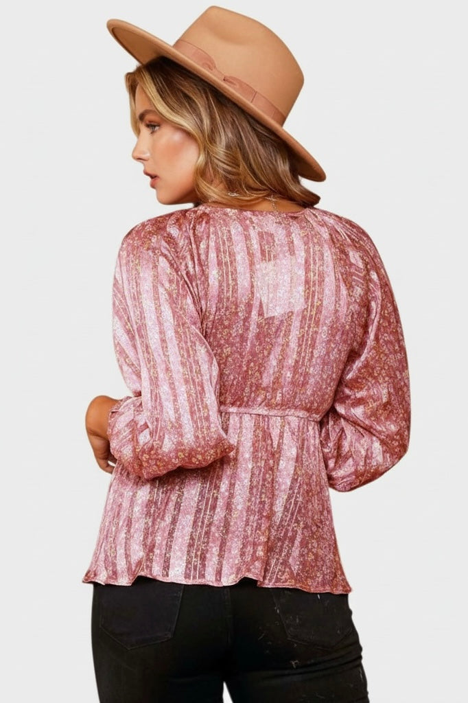 Kiss Kiss Satin Shimmer Peplum Blouse