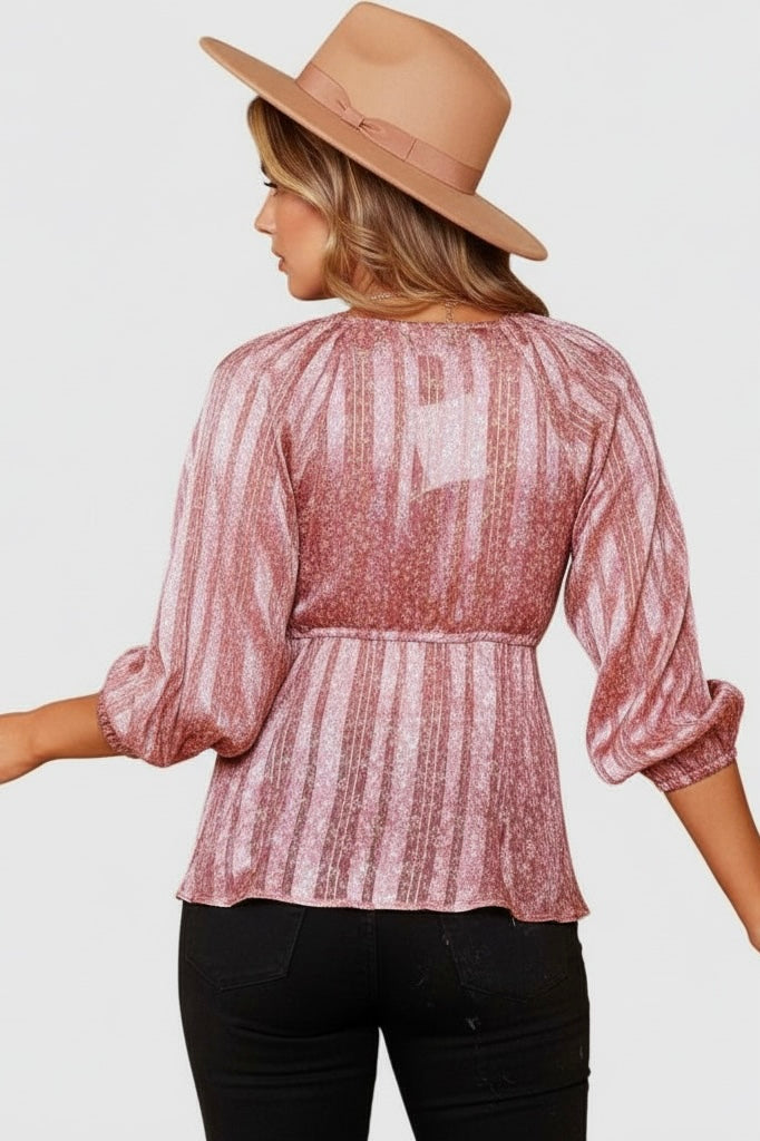 Kiss Kiss Satin Shimmer Peplum Blouse